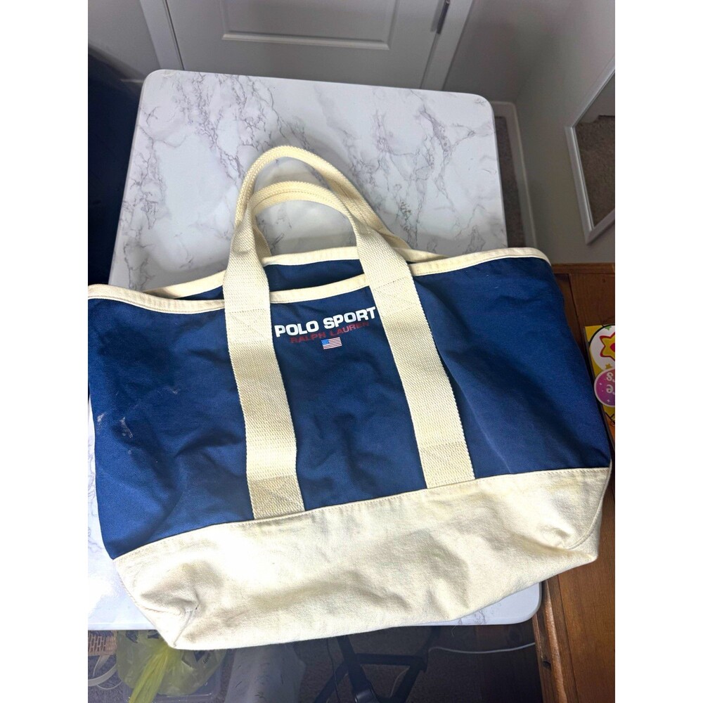 Polo Sport Ralph Lauren Men’s Tote Bag Navy Beige Solid Double Handles